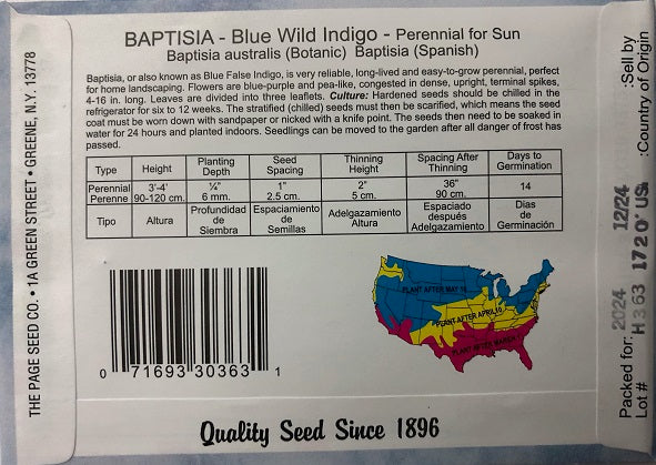 BAPTISIA - BLUE WILD INDIGO 500 MG HERILOOM NON GMO