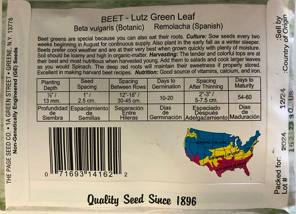 BEETS - LUTZ GREEN LEAF 4G HEIRLOOM NON GMO