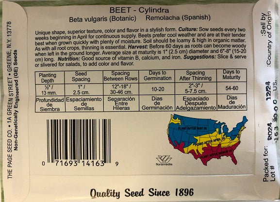 BEETS - CYLINDRA 4G HEIRLOOM NON GMO