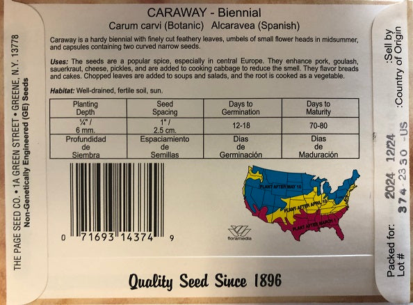 CARAWAY 1.5G HEIRLOOM NON GMO