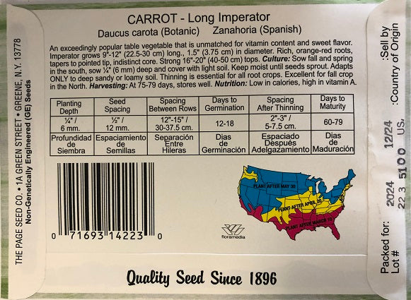 CARROT - LONG IMPERATOR 1.5G HEIRLOOM NON GMO