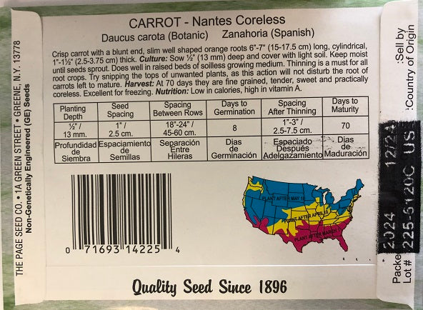 CARROT - NANTES CORELESS 1.5G HEIRLOOM NON GMO
