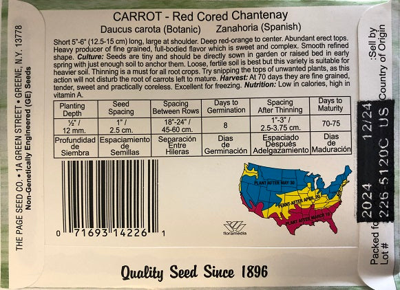 CARROT -  RED CORED CHANTENAY 1.5G HEIRLOOM NON GMO