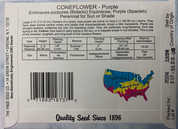 CONEFLOWER - PURPLE ECHINACEA 150MG HEIRLOOM NON GMO