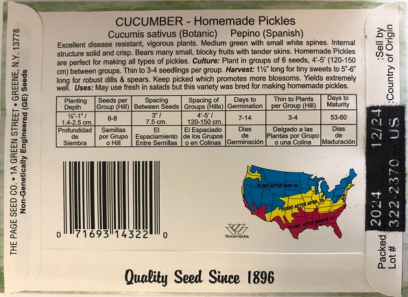 CUCUMBER - HOMEMADE PICKLES 1.5G HEIRLOOM NON GMO