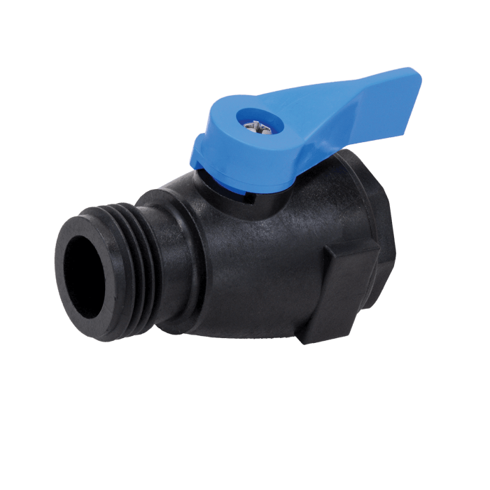DRAMM SHUT OFF VALVE HEAVY DUTY PLASTIC BLACK / BLUE