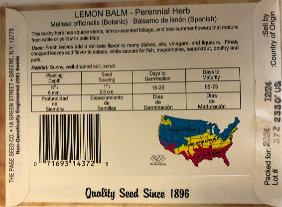 LEMON BALM 500MG HEIRLOOM NON GMO