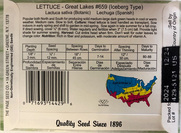 LETTUCE - GREAT LAKES #659 1.5G HEIRLOOM NON GMO