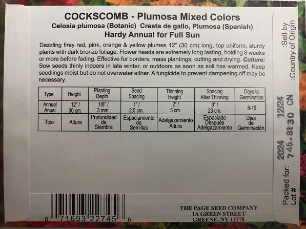 LIBERTY COCKSCOMB - PLUMOSA MIX 150MG