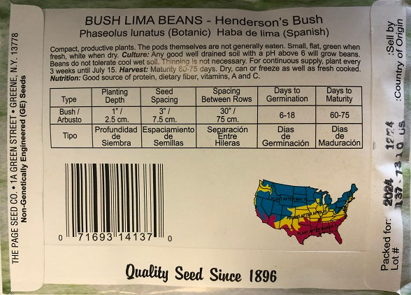 LIMA BEAN - HENDERSON'S BUSH 14G NON GMO