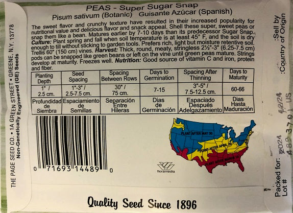 PEAS - SUPER SUGAR SNAP 12G NON GMO