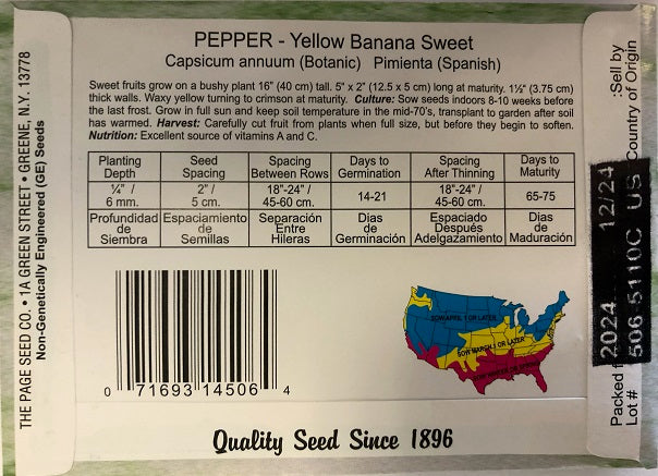 PEPPER - YELLOW BANANA SWEET 800MG NON GMO