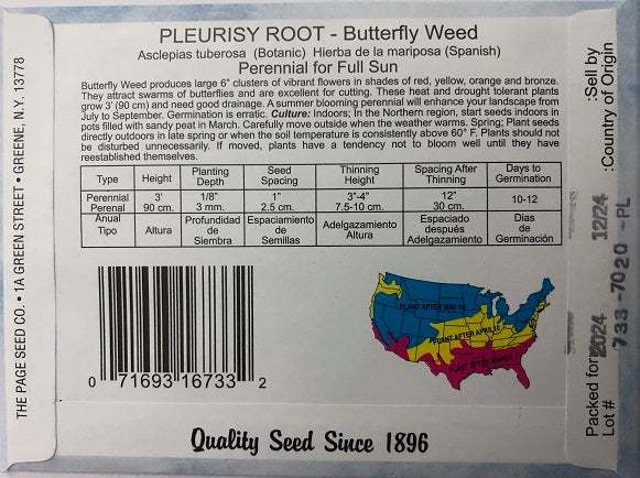 PLEURISY ROOT - BUTTERFLY WEED 900MG NON GMO