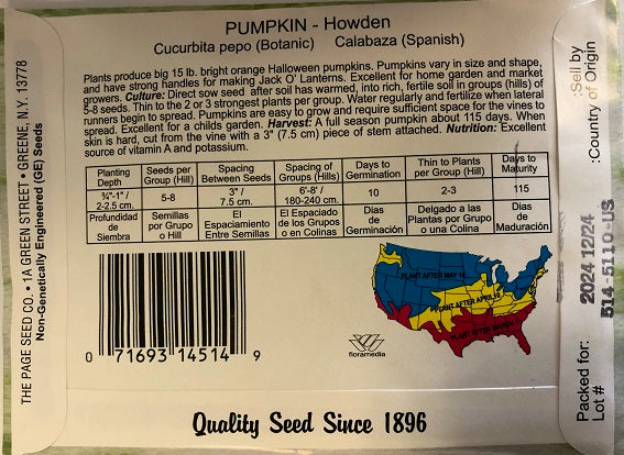PUMPKIN - HOWDEN 4G HEIRLOOM NON GMO