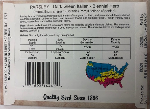 PARSLEY - DARK GREEN ITALIAN 1.2G HEIRLOOM NON GMO