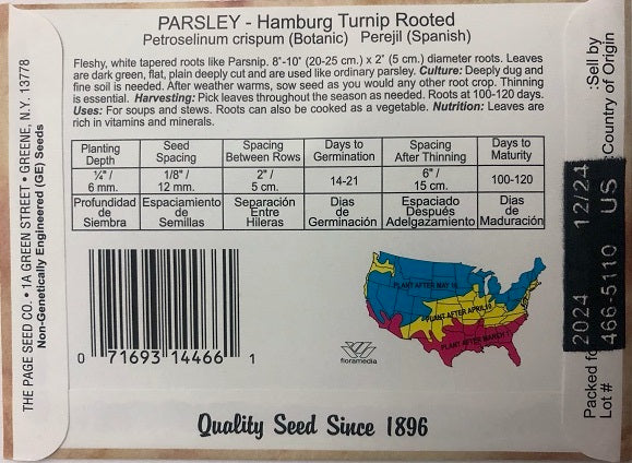 PARSLEY - HAMBURG TURNIP ROOTED 1.2G HEIRLOOM NON GMO