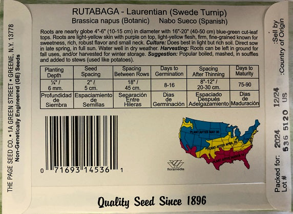 RUTABAGA - LAURENTIAN 4G HEIRLOOM NON GMO