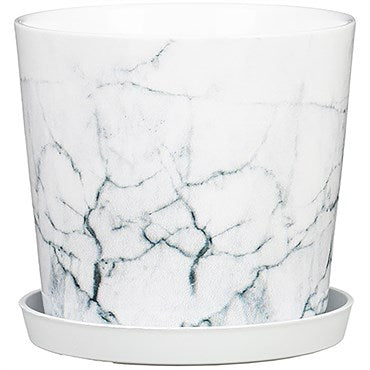 SCHEURICH CERAMIC FLOWER POT W/ SAUCER - 5 IN - COOL MARBLE
