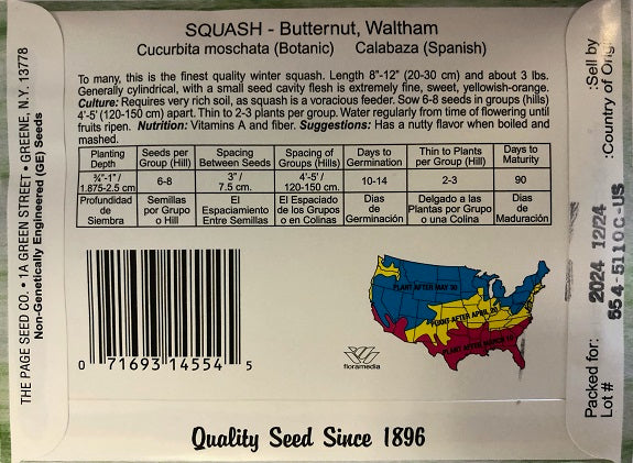 SQUASH - BUTTERNUT WALTHAM 4G HEIRLOOM NON GMO