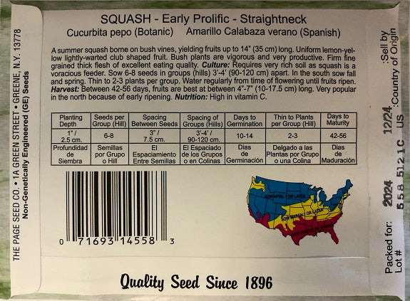 SQUASH - EARLY PROLIFIC STRAIGHTNECK 4G HEIRLOOM NON GMO
