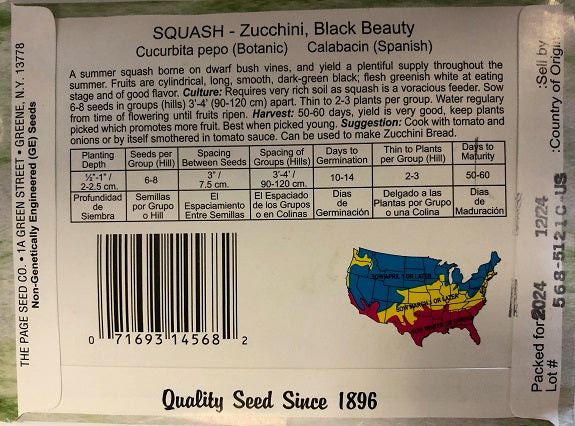 SQUASH - ZUCCHINI BLACK BEAUTY 4G HEIRLOOM NON GMO