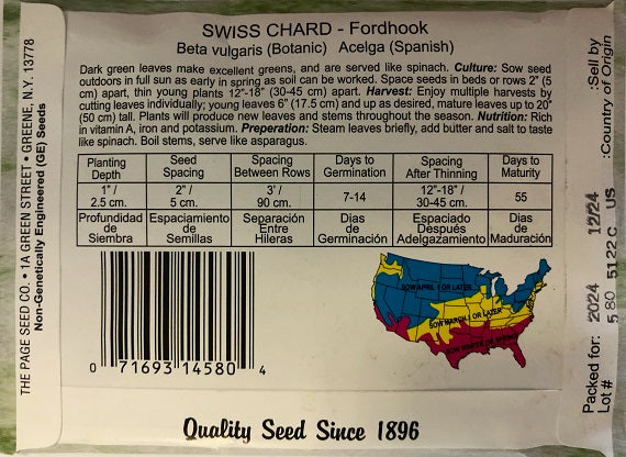 SWISS CHARD - FORDHOOK GIANT 4G HEIRLOOM NON GMO