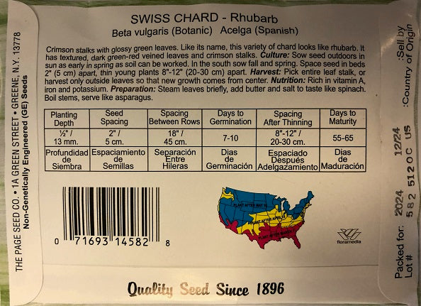 SWISS CHARD - RHUBARB 4G HEIRLOOM NON GMO