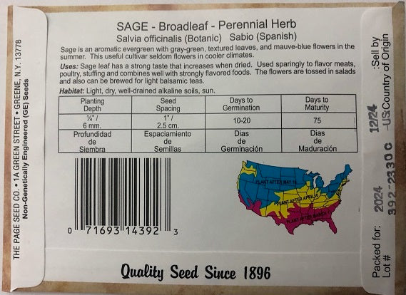 SAGE - BROADLEAF 350MG HEIRLOOM NON GMO