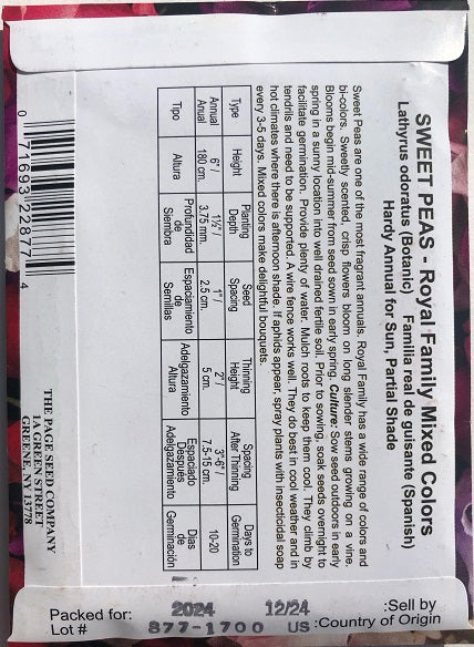 LIBERTY SWEET PEAS - ROYAL FAMILY MIX 1.75G