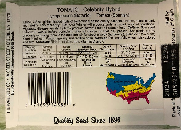 TOMATO - CELEBRITY HYBRID 75MG NON GMO