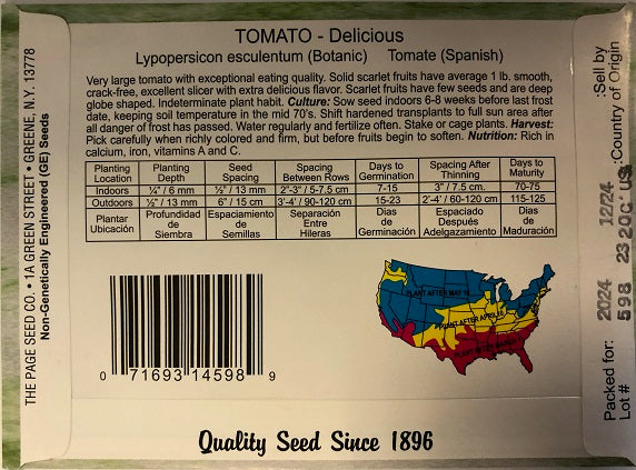 TOMATO - DELICIOUS 550MG HEIRLOOM NON GMO