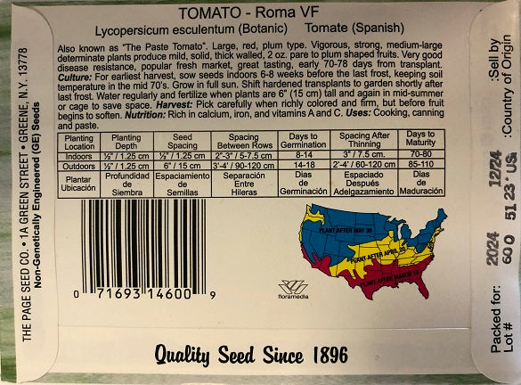 TOMATO - ROMA VF 550MG HEIRLOOM NON GMO