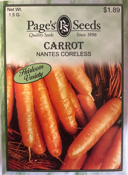 CARROT - NANTES CORELESS 1.5G HEIRLOOM NON GMO