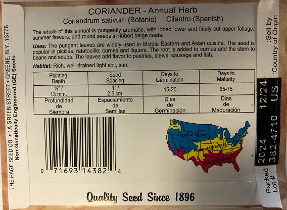 CORIANDER - CILANTRO 3G HEIRLOOM NON GMO