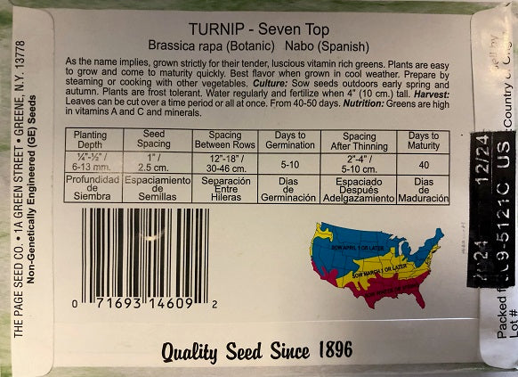 TURNIP - SEVEN TOP 4G HEIRLOOM NON GMO